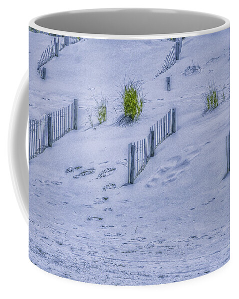 Beach Sand Dunes And Fence Coffee Mug featuring the digital art Beach Sand Dunes and Fence by Randy Steele