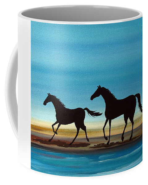 Art Coffee Mug featuring the painting Beach Stroll - horse landscape ocean by Debbie Criswell