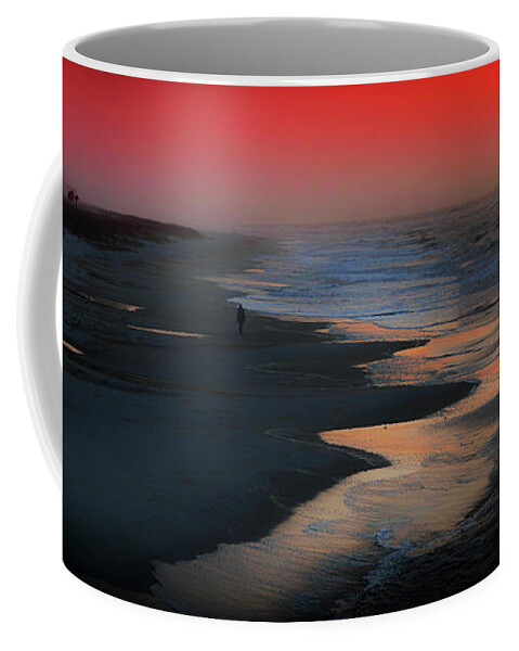 Alabama Coffee Mug featuring the photograph Beach Walk Red Sky Panorama by Michael Thomas