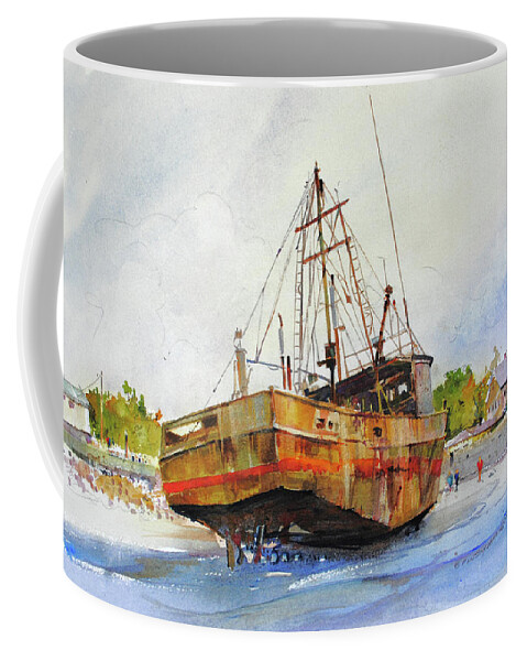 Old Rusted Boat Coffee Mug featuring the painting Beached by P Anthony Visco
