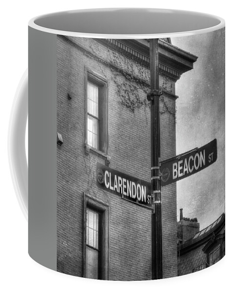  Coffee Mug featuring the photograph Beacon Street Sign Boston Back Bay Urban Scene in Black and White by Joann Vitali