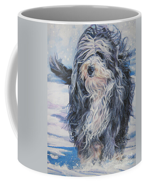 Bearded Collie Coffee Mug featuring the painting Bearded Collie in Snow by Lee Ann Shepard