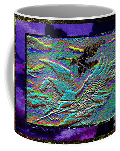 Chromatic Poetics Coffee Mug featuring the mixed media Beautiful Flight of Pegasus and the Eagles 2018 by Aberjhani