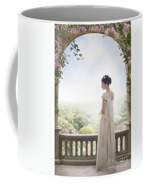 Regency Coffee Mug featuring the photograph Beautiful Regency Woman Beneath A Wisteria Arch by Lee Avison