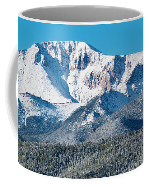 Pikes Peak Coffee Mug featuring the photograph Beautiful Spring Snow on Pikes Peak Colorado by Steven Krull