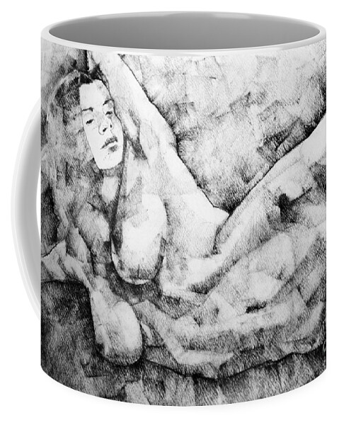 Drawing Coffee Mug featuring the drawing Beautiful young girl pencil art drawing by Dimitar Hristov
