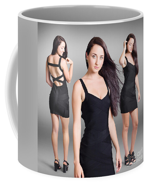 Fashion Coffee Mug featuring the photograph Beautiful young woman showcasing black dress by Jorgo Photography