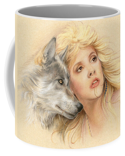 Stevie Nicks Coffee Mug featuring the drawing Beauty and the Beast by Johanna Pieterman