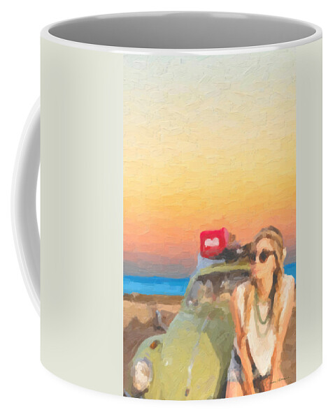'hey Coffee Mug featuring the digital art Beauty and the Beetle - Road Trip No.2 by Serge Averbukh