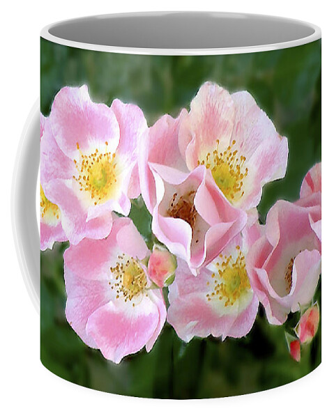 Honeybee Coffee Mug featuring the photograph Bee and Roses by Janis Senungetuk