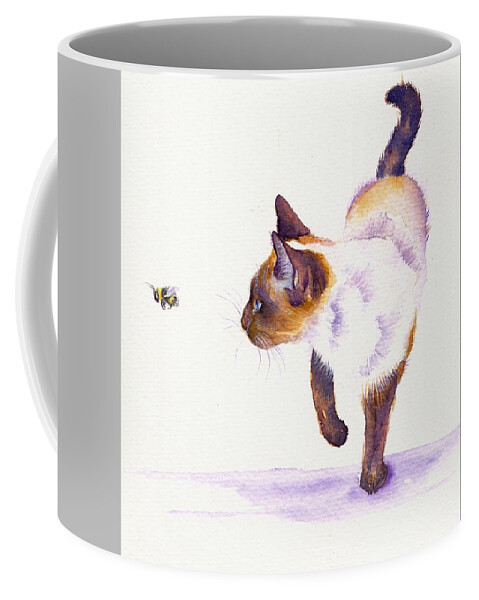 Cat Coffee Mug featuring the painting Prowling Cat - Bee Free by Debra Hall