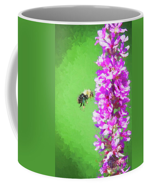 Green Coffee Mug featuring the digital art Bee Kissing a Flower by Ed Taylor