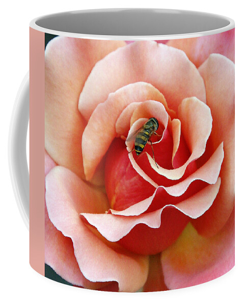 Roses Coffee Mug featuring the photograph Bee on Rose by Gina Fitzhugh