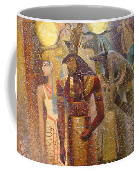 Osiris Coffee Mug featuring the painting Beginnings. Gods of Ancient Egypt by Valentina Kondrashova