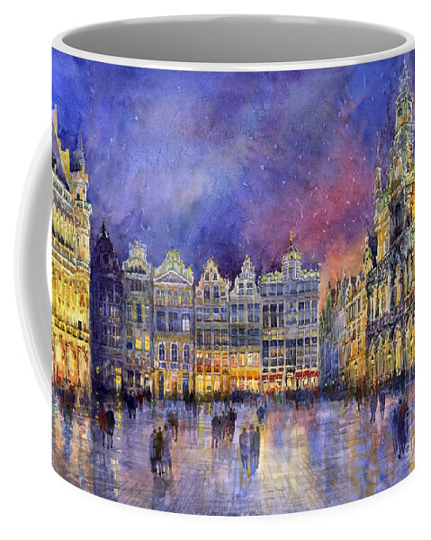 Watercolour Coffee Mug featuring the painting Belgium Brussel Grand Place Grote Markt by Yuriy Shevchuk