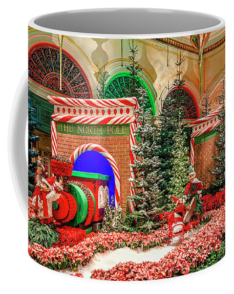 Bellagio Christmas Tree Coffee Mug featuring the photograph Bellagio Christmas Train Decorations Angled 2017 2 to 1 Aspect Ratio by Aloha Art