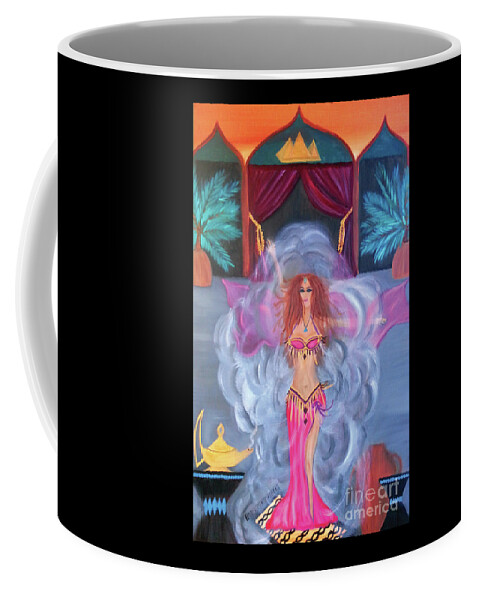 Belly Dance Coffee Mug featuring the painting Belly Dance Genie by Artist Linda Marie