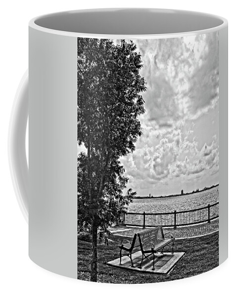 Bench Coffee Mug featuring the photograph Bench Overlooking the Bay by Maggy Marsh