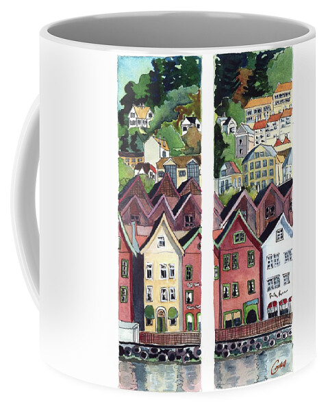 Bergen  Norway Townscape Historic Port  Coffee Mug featuring the painting Bergen, Norway by Joan Cordell