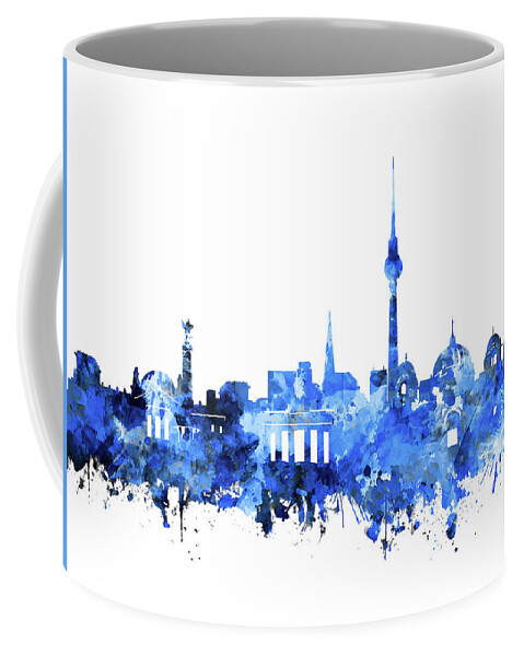 Berlin Coffee Mug featuring the digital art Berlin City Skyline Blue by Bekim M
