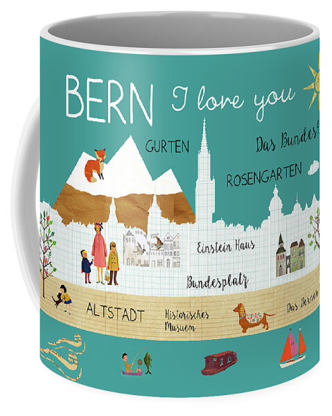 Bern I Love You Coffee Mug featuring the mixed media Bern I love you by Claudia Schoen