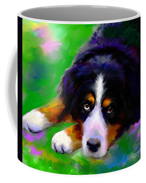 Bernese Mountain Dog Coffee Mug featuring the painting Bernese mountain dog portrait print by Svetlana Novikova