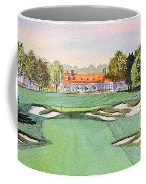 Bethpage State Park Golf Course Coffee Mug featuring the painting Bethpage State Park Golf Course 18th Hole by Bill Holkham