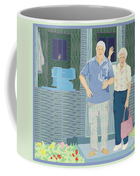 Bev And Jack At Their Cabin Up North Coffee Mug featuring the digital art Bev and Jack by Rod Whyte