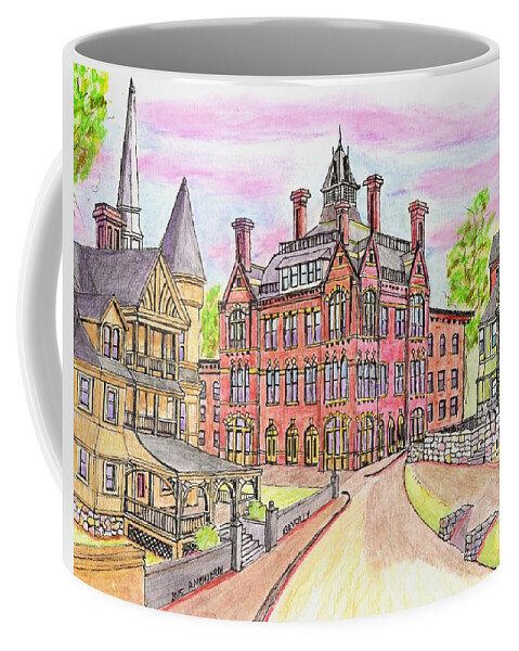 Paul Meinerth Artist Coffee Mug featuring the drawing Beverly Odd Fellows Hall by Paul Meinerth