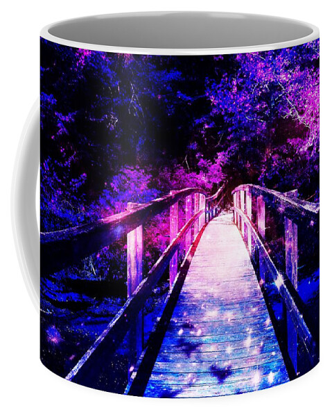 Fantasy Coffee Mug featuring the mixed media Beware of the Bridge at Night by Stacie Siemsen