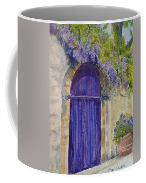 Doorway Coffee Mug featuring the painting Beyond the Purple Door by Cheryl Wallace