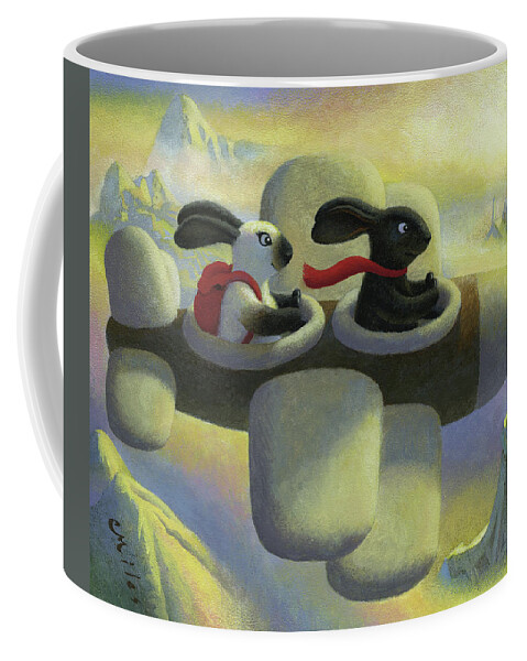 Rabbits Coffee Mug featuring the painting Bheetoven and Caire's grand Adventure by Chris Miles