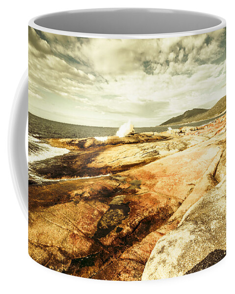 Tasmania Coffee Mug featuring the photograph Bicheno Blowhole tourist by Jorgo Photography