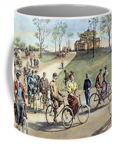 1895 Coffee Mug featuring the photograph Bicycling by Granger