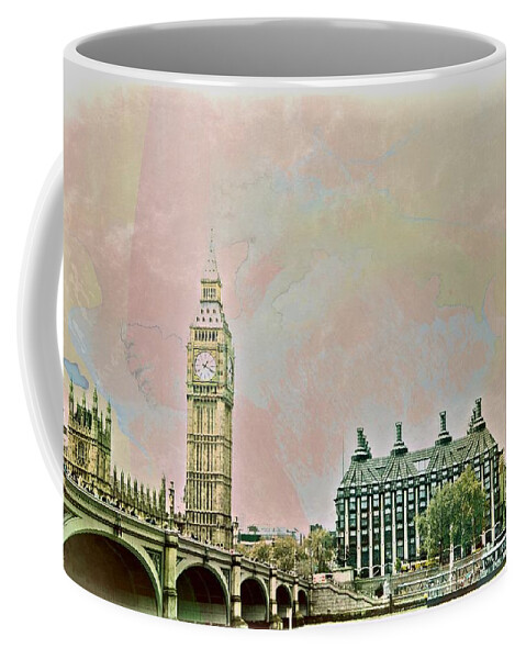 Big Ben Coffee Mug featuring the photograph Big Ben Against a Watercolor Sky by Karen McKenzie McAdoo