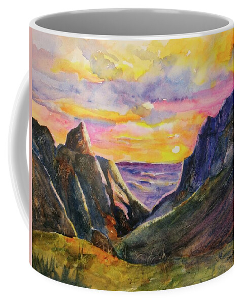 Big Bend Coffee Mug featuring the painting Big Bend Texas Window Trail Sunset by Carlin Blahnik CarlinArtWatercolor