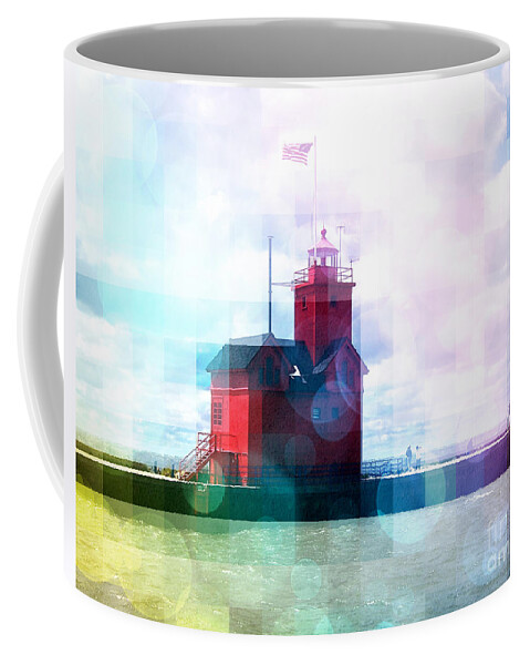 Michigan Coffee Mug featuring the photograph Big Red Lighthouse on Lake Michigan by Phil Perkins