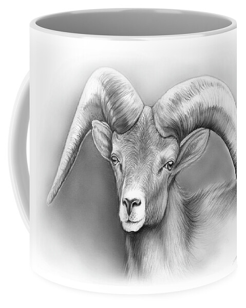 Bighorn Coffee Mug featuring the drawing Bighorn Ram by Greg Joens