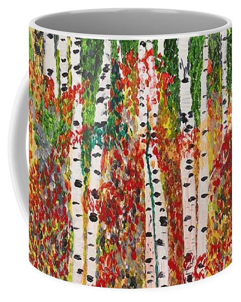 Landscape Coffee Mug featuring the painting Birch Forest by Valerie Ornstein