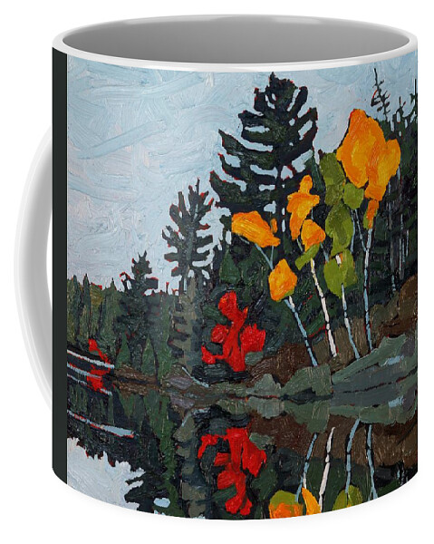 1854 Coffee Mug featuring the painting Birches Canoe Lake by Phil Chadwick