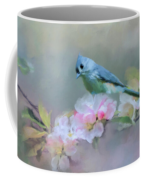 Bird Coffee Mug featuring the photograph Bird and Blossoms by Cathy Kovarik