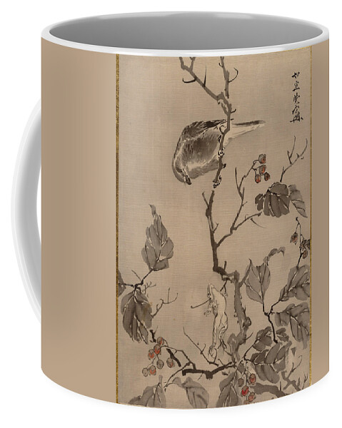 Kawanabe Kyosai Coffee Mug featuring the painting Bird and Frog by Kawanabe Kyosai