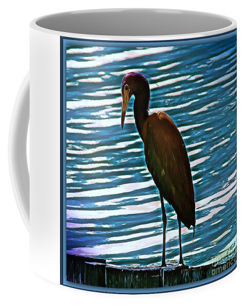 Bird Coffee Mug featuring the photograph Bird on Blue by Leslie Revels