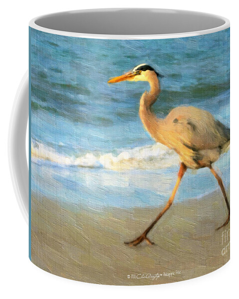 Blue Heron Coffee Mug featuring the painting Bird with a Purpose by Chris Armytage