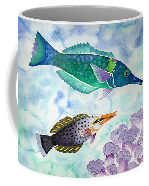 Birdwrasse Coffee Mug featuring the painting Bird Wrasse by Lucy Arnold