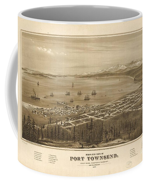 Bird's Eye View Of Port Townsend Coffee Mug featuring the painting Bird's eye view of Port Townsend by MotionAge Designs