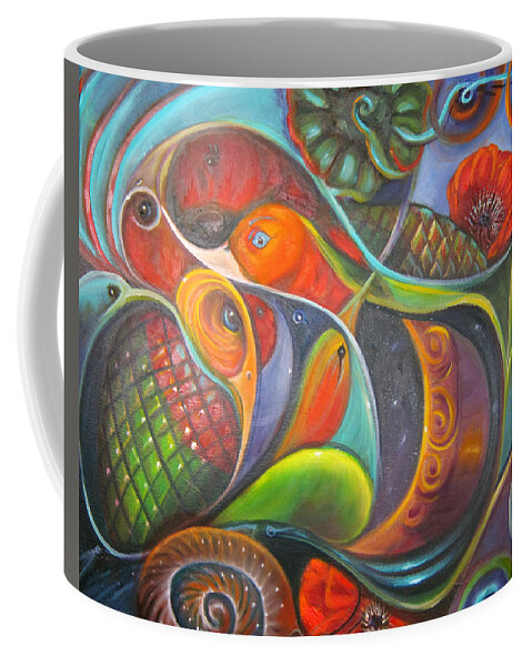 Curvismo Coffee Mug featuring the painting Birds of a Feather 2 by Sherry Strong