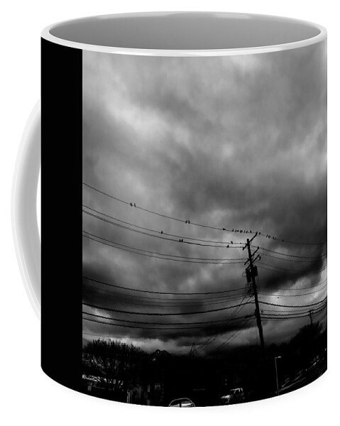 Birds Coffee Mug featuring the photograph Birds on a Wire 2018 by Chris Montcalmo