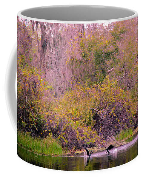 Bird Coffee Mug featuring the photograph Birds Playing In The Pond 2 by Madeline Ellis
