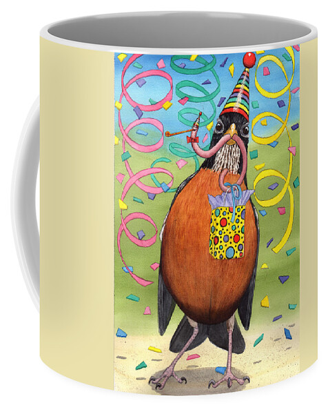 Robin Coffee Mug featuring the painting Birthday Robin by Catherine G McElroy